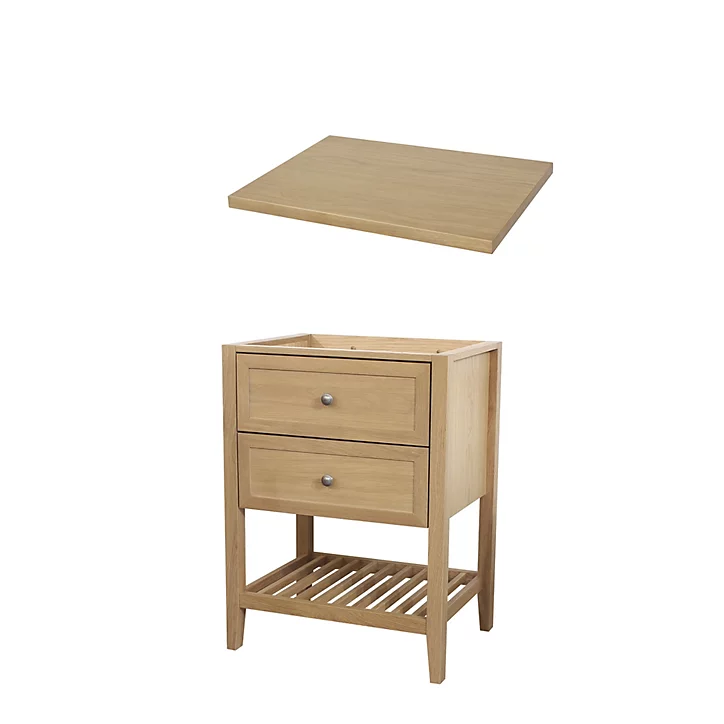 Meuble sous vasque à poser GoodHome Perma chêne 60 cm + Plan de toilette GoodHome Perma placage chêne