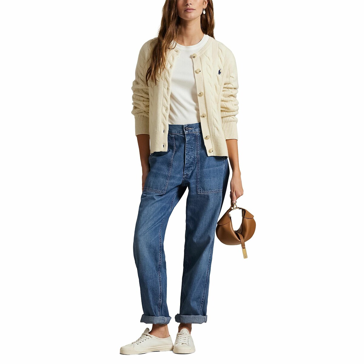POLO RALPH LAUREN<br>Cardigã de malha trançada em lã e cashmere