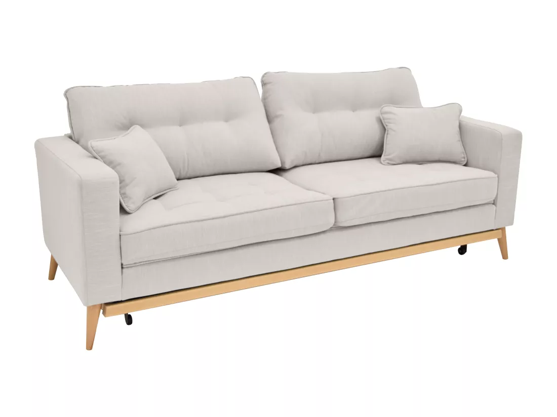 Canapé 3 places convertible en tissu beige KENZA