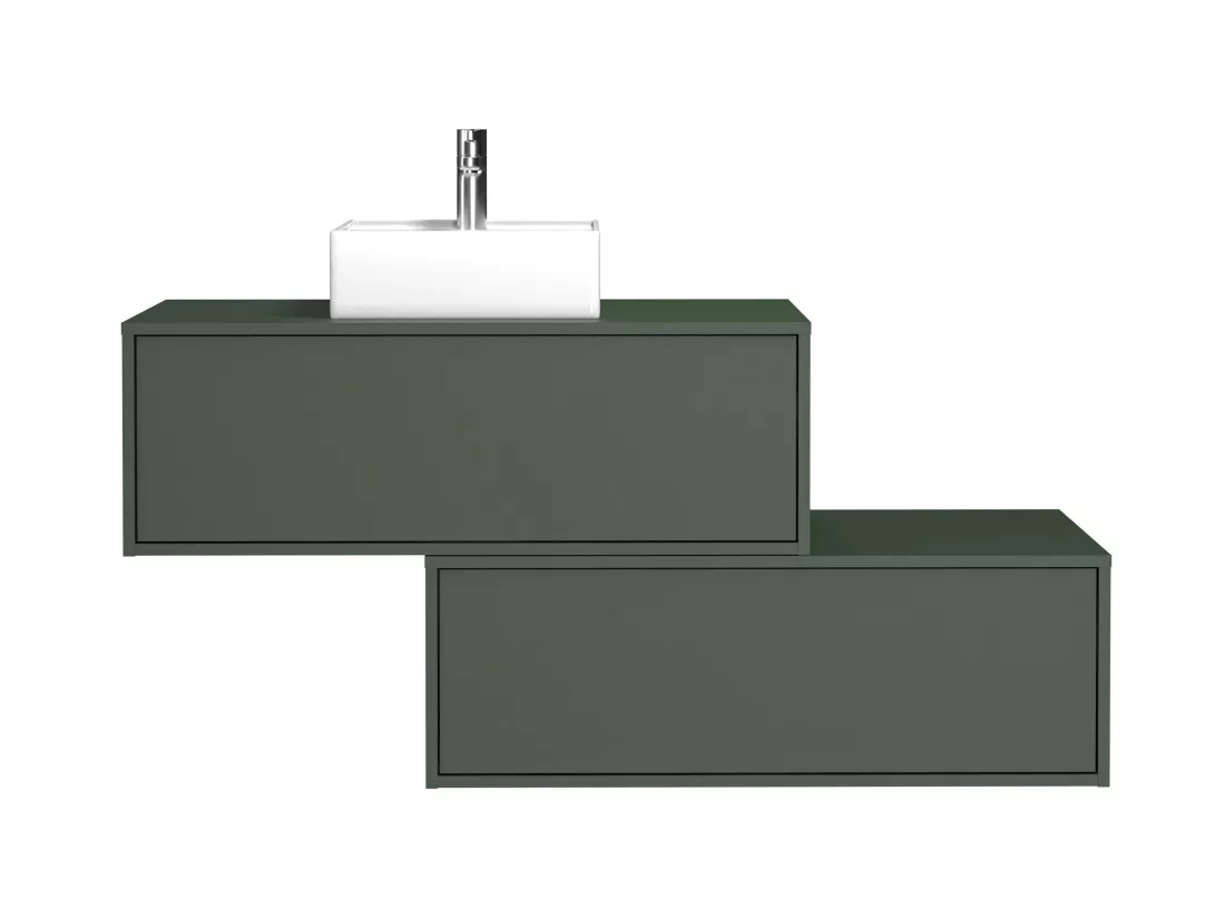 Meuble de salle de bain suspendu vert mat avec simple vasque carrée et deux tiroirs - 94 cm - TEANA II