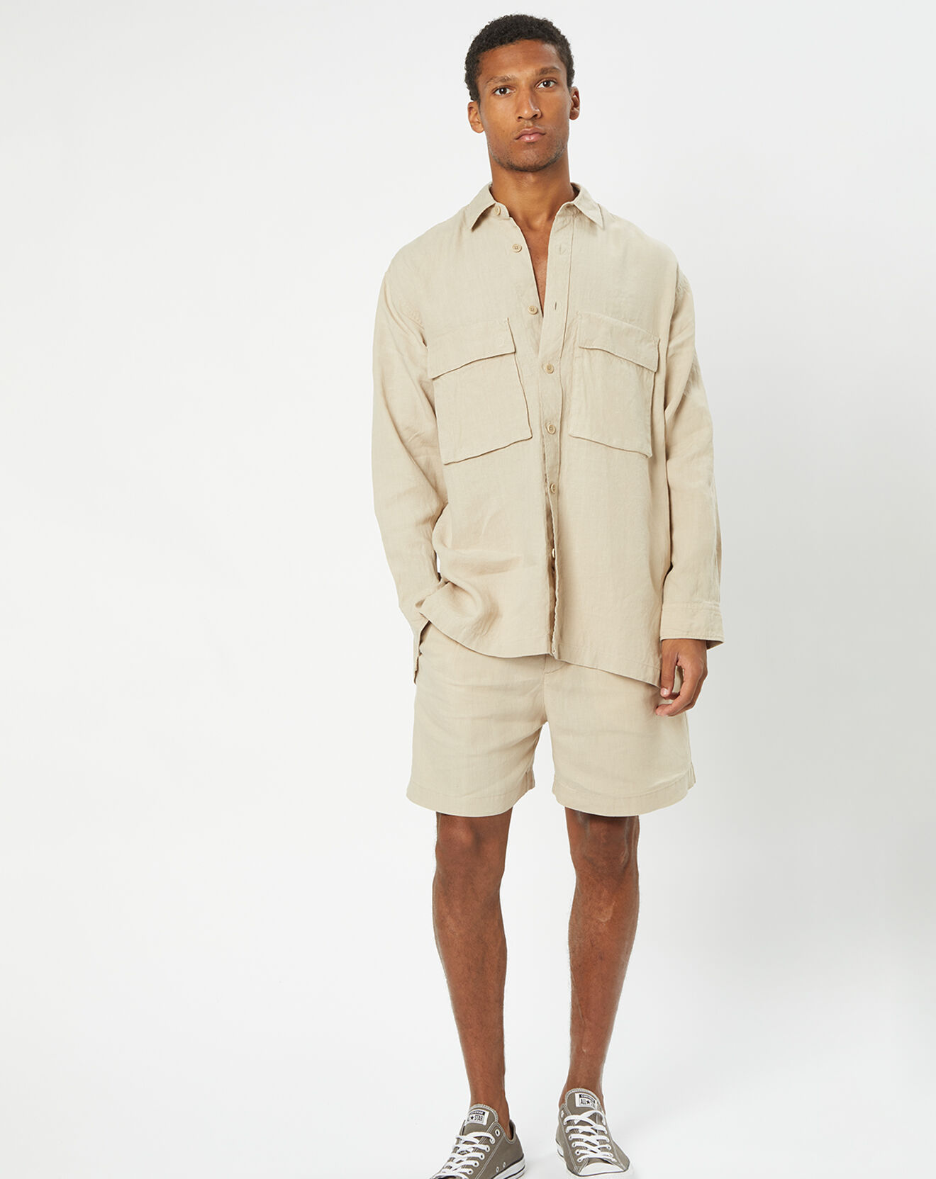 Marc O'Polo Surchemise 100% Lin manches longues Oversize West beige