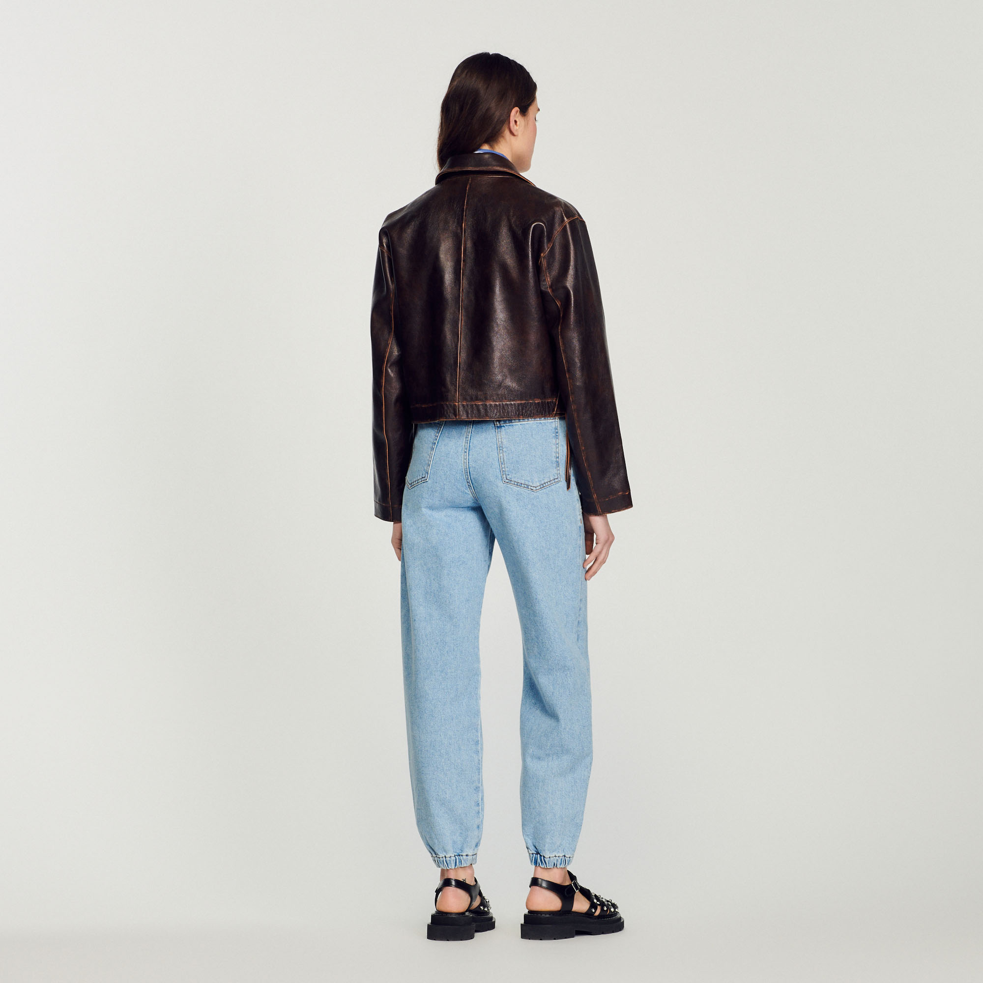 Blouson en cuir vieilli