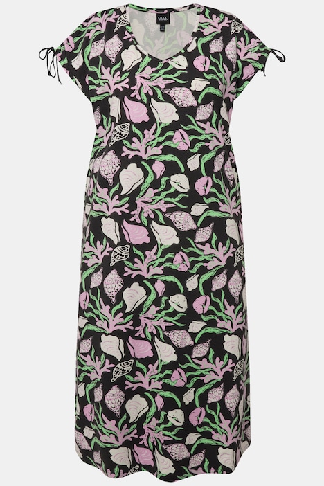Jerseykleid, Meeresmotive, V-Ausschnitt, ärmellos