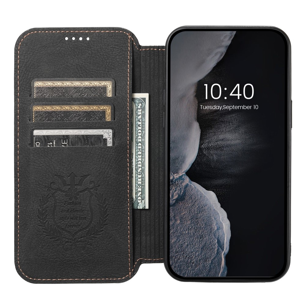 iPhone 14 Pro MagSafe Vintage Leder Tasche Flip Cover mit Kartenfächer - Schwarz