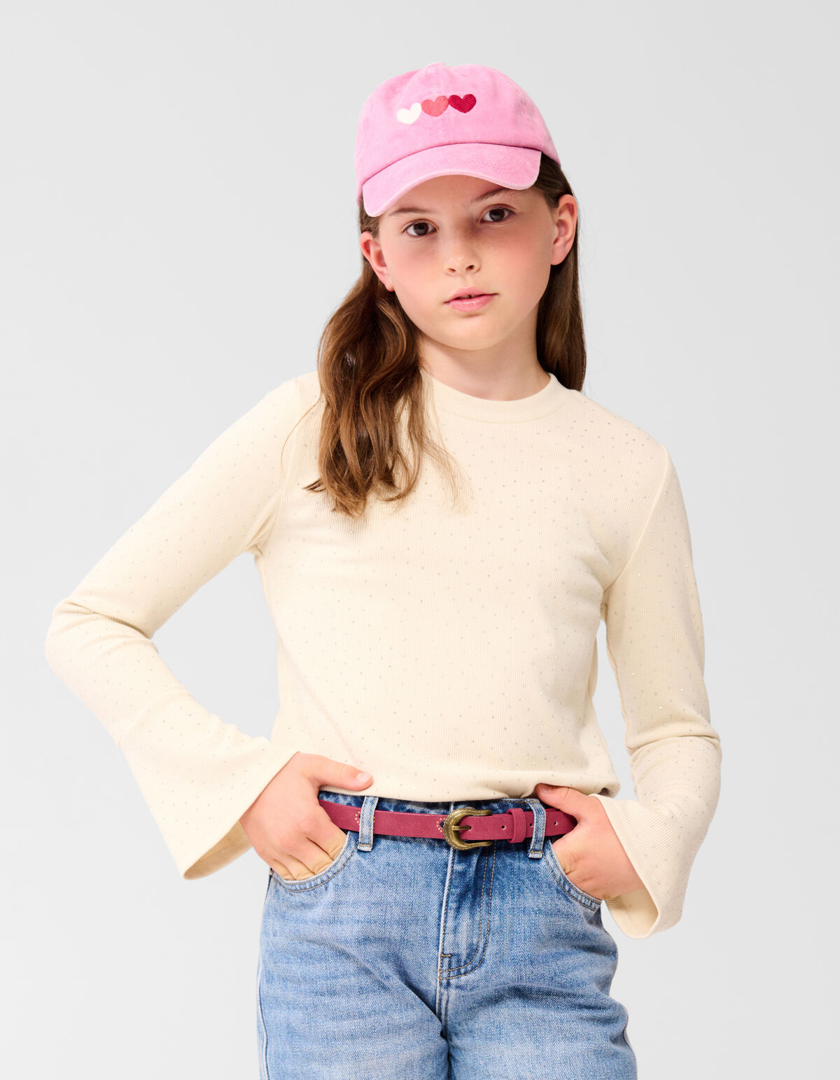 Strass Longsleeve Top Gebroken Wit