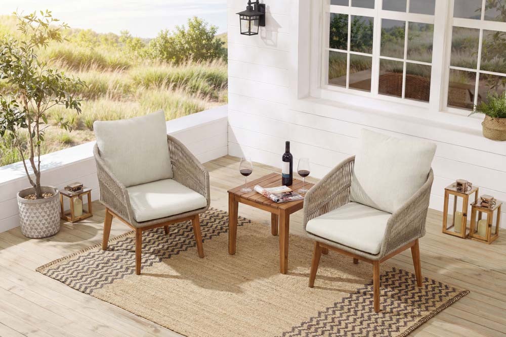 Outdoor Gartenlounge ROPE natur taupe Akazie 2er-Sitzgruppe inkl. Tisch und Kissen