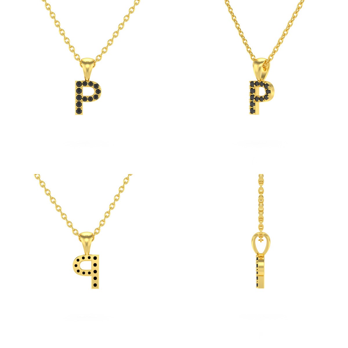 Collier Pendentif ADEN Lettre P Or 750 Jaune Diamant Noir Chaine Or 750 incluse 0.72grs