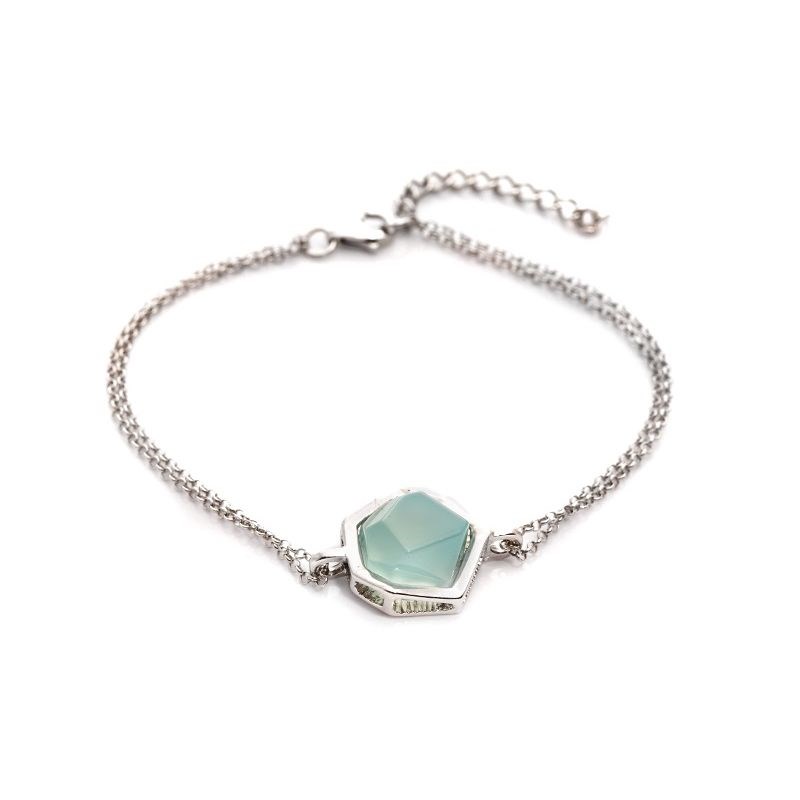 BRACELET AGATE BLEUE ARGENT RHODIE