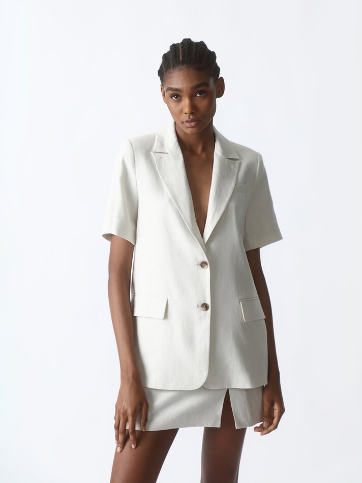 Blazer rústico de manga curta - Branco-sujo