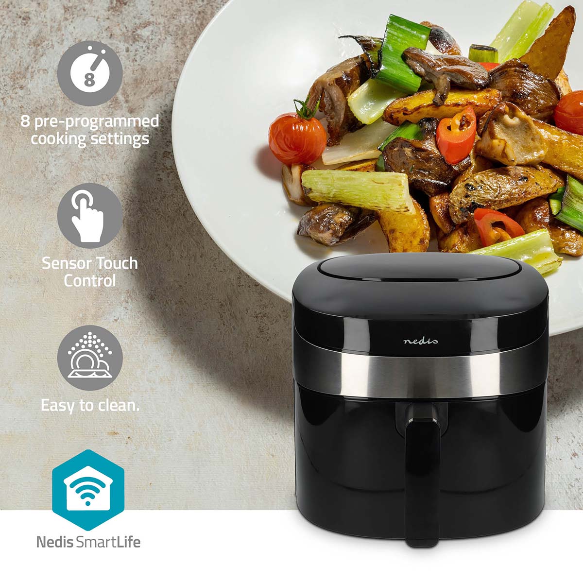 Nedis kaaf180bkw smartlife heteluchtfriteuse - zwart