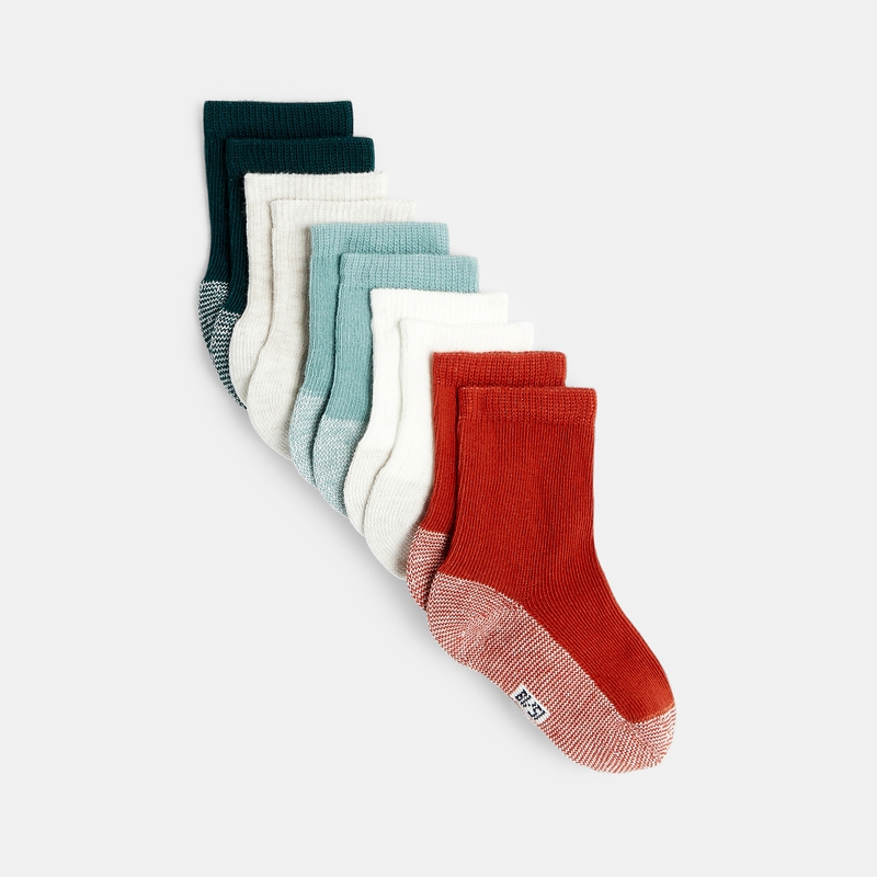 Chaussettes unies semelles rayées (lot de 5) vertes bébé garçon
