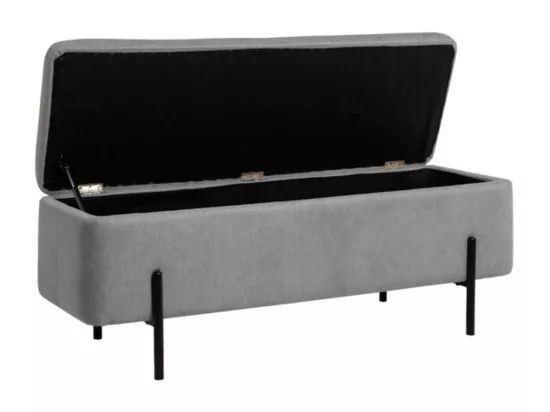 Banc moderne avec coffre de rangement tissu et pieds en métal noir Navika-Couleur Gris