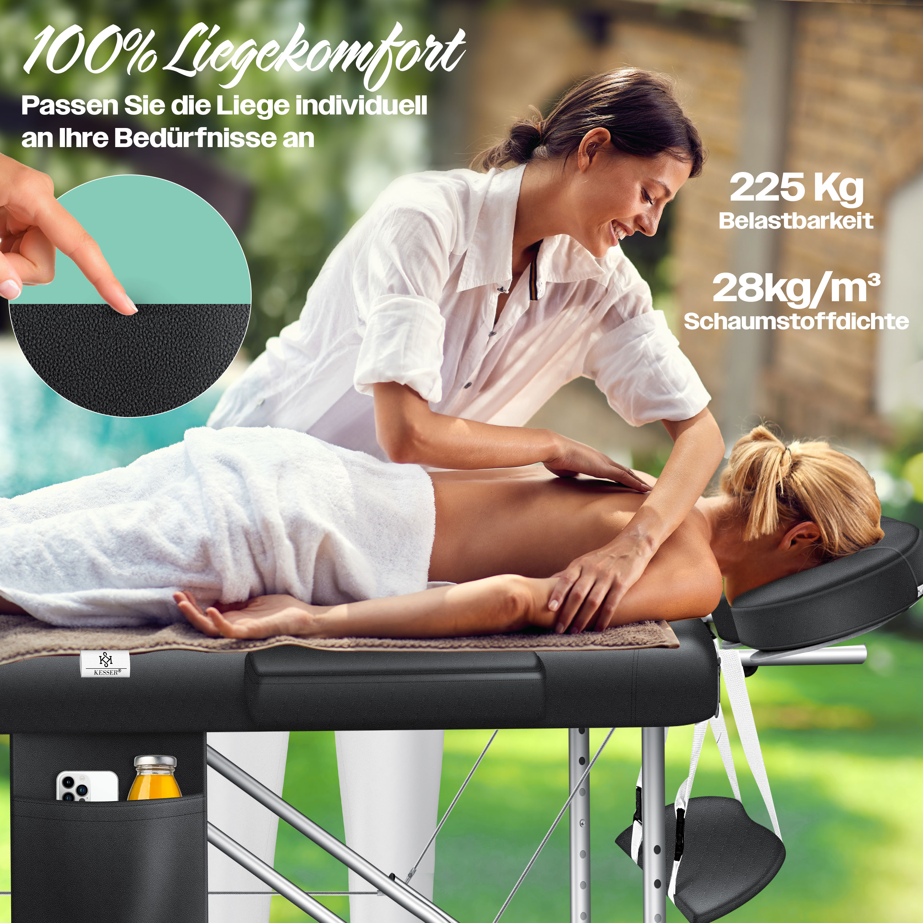KESSER® Mobile Massageliege klappbar & höhenverstellbar 3 Zonen Massagebett Massagetisch Kosmetikliege Breit Therapieliege Aluminium + 10x Gesichtsauflage mit Kopfstütze Armlehnen & Tasche