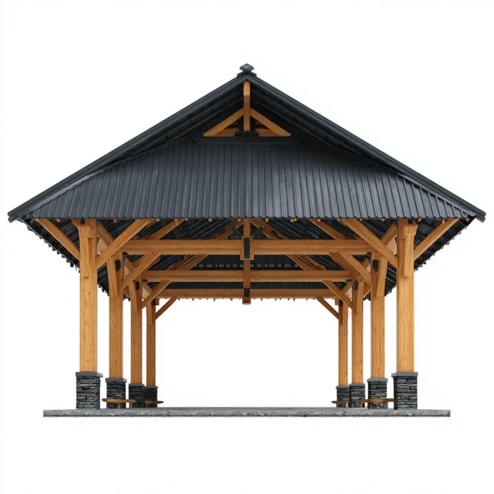 Gartenpavillon aus Holz und Stahl mit Verzinktem Dach - Schwarz/Holz