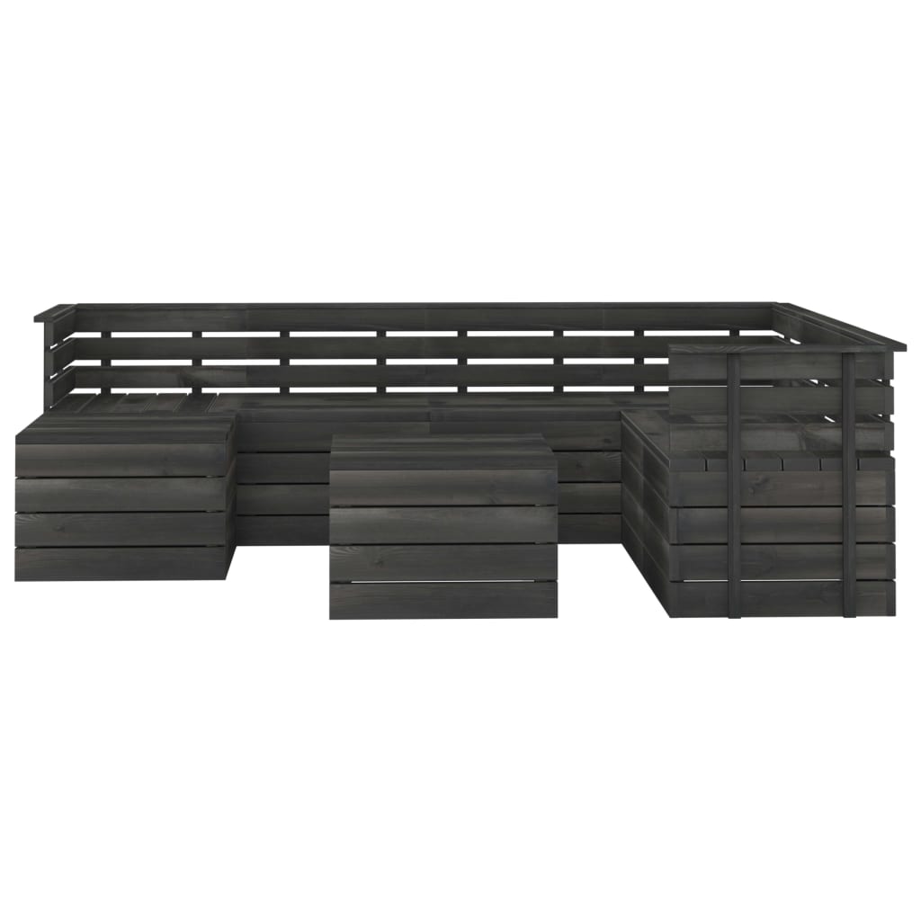 Salon de jardin palette meuble d'extérieur ensemble de mobilier 8 pièces bois de pin massif gris foncé