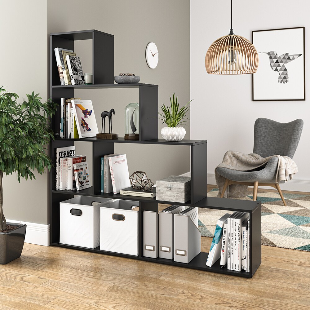 Vicco Treppenregal ASYM Raumteiler schwarz Bücherregal Standregal Aktenregal Hochregal Aufbewahrung Regal