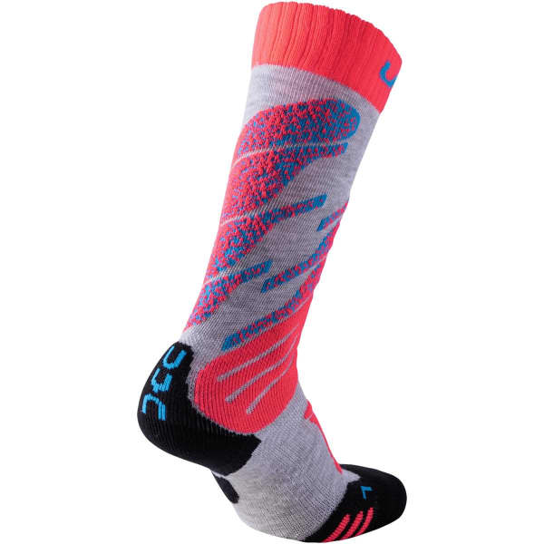 Chaussette de ski UYN JUNIOR SKI SOCKS LIGHT GREY/CORAL FLUO