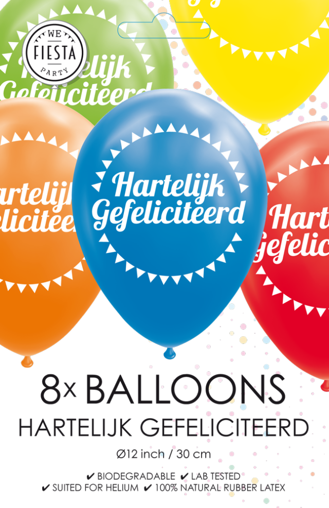 Gekleurde Ballonnen Hartelijk Gefeliciteerd 30,5cm 8st