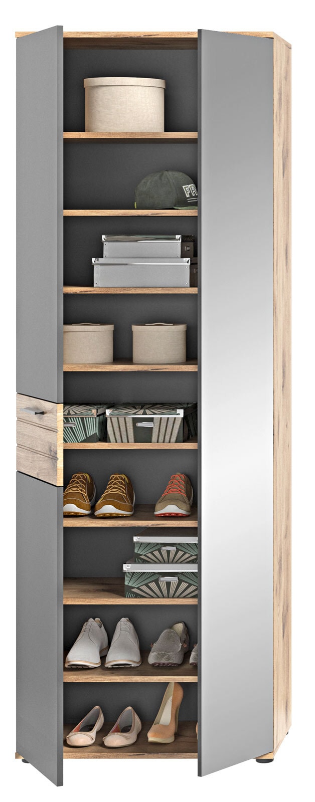 Garderobenschrank Mason, Basalt grau Nox Oak braun 70x200x37 cm