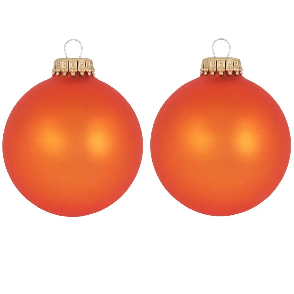 Krebs Kerstballen - wildfire velvet oranje - 8x - glas - 7 cm