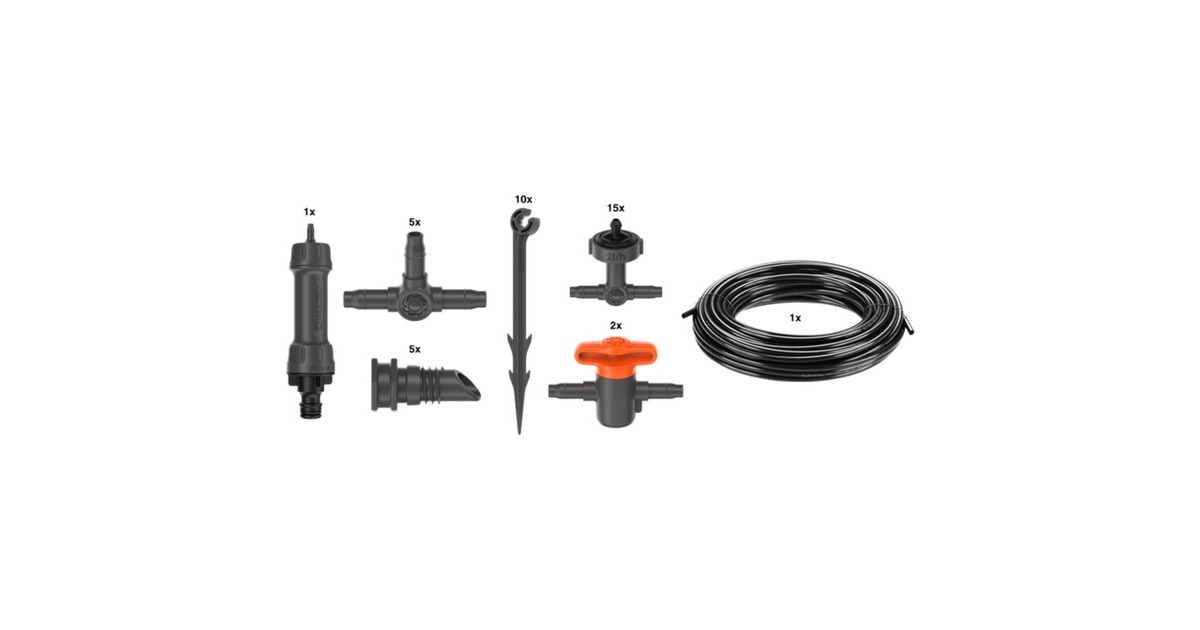 GARDENAMicro-Drip-Bewatering Balkon Set (15 planten)​ druppelaar  (Zwart/grijs)