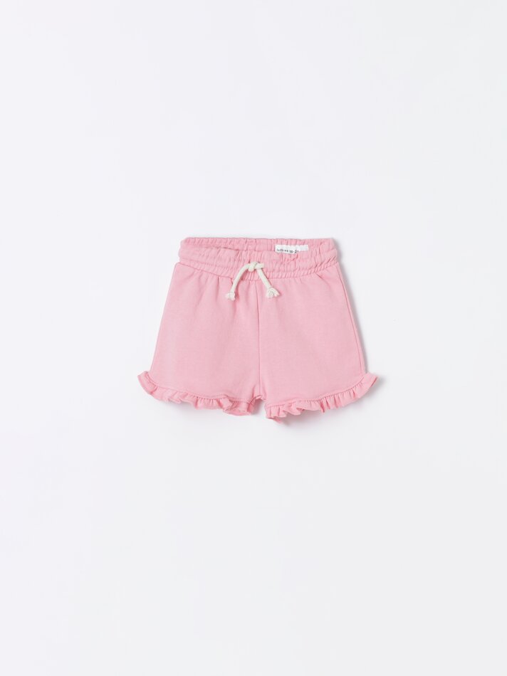 Calções de lã polar com babados - Rosa fluorescente