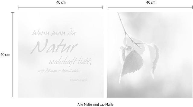 queence Leinwandbild »Natur« Blätter | Blätterbilder | Kunst | Modern | Schriftzug | Schriftzüge | Spa | Spa Bilder | Sprüche | Sprüche & Texte Set,  Premium-Leinwandstoff, Handarbeit aus Deutschland, Zitat, 2er Set