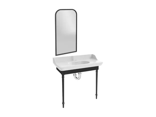 Console JACOB DELAFON Cléo 1889 avec plan vasque + miroir + siphon chromé