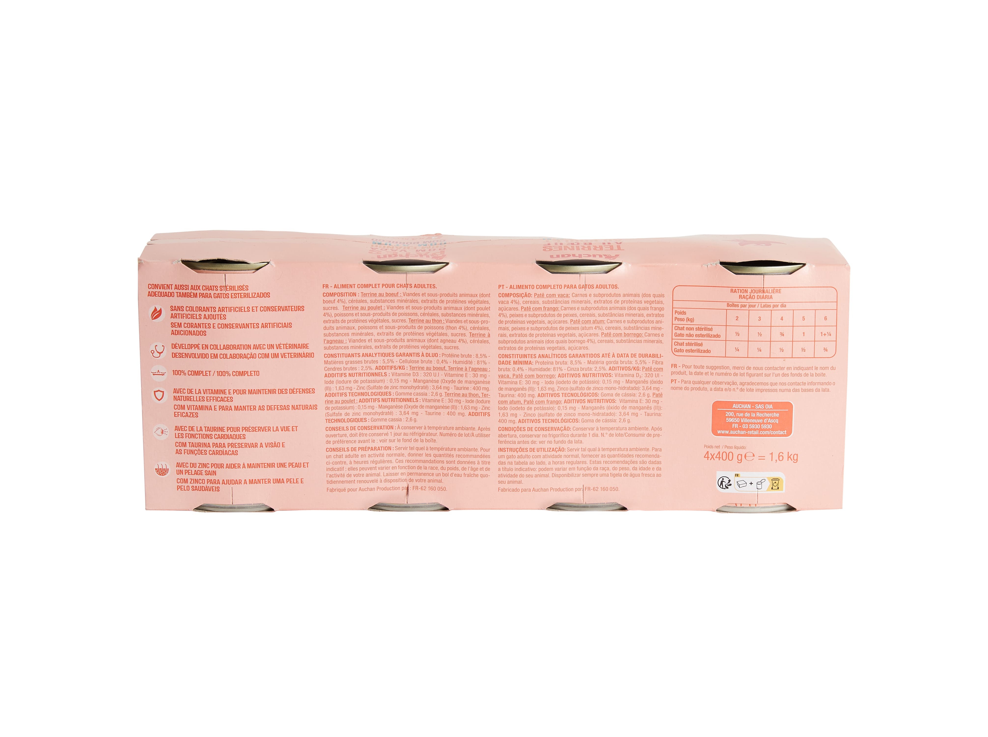 COMIDA HÚMIDA PARA GATO AUCHAN TERRINAS MIX 4X400G