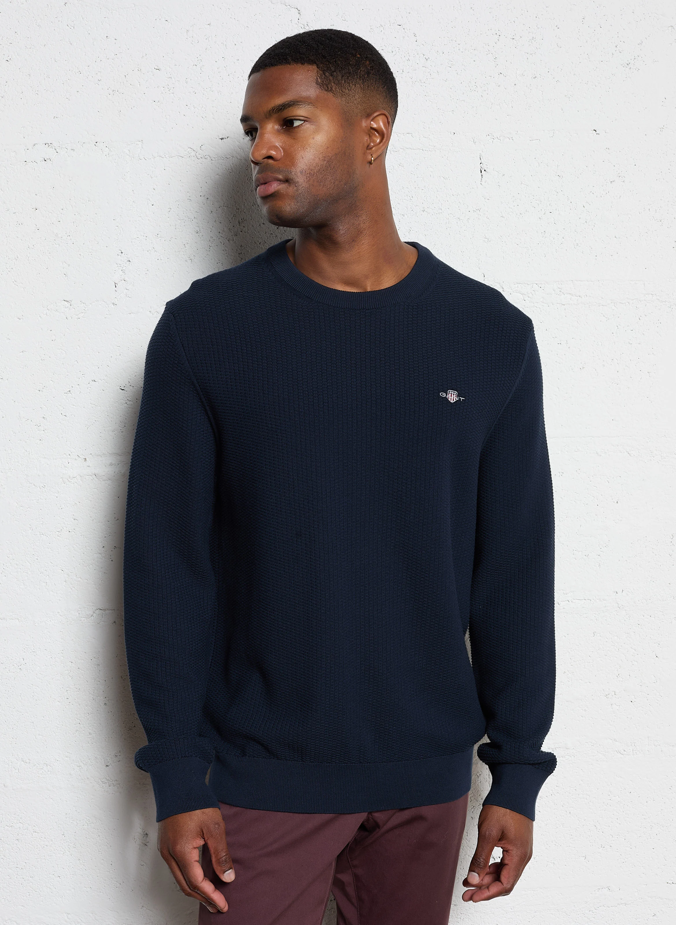 Pull col rond en coton | Bleu