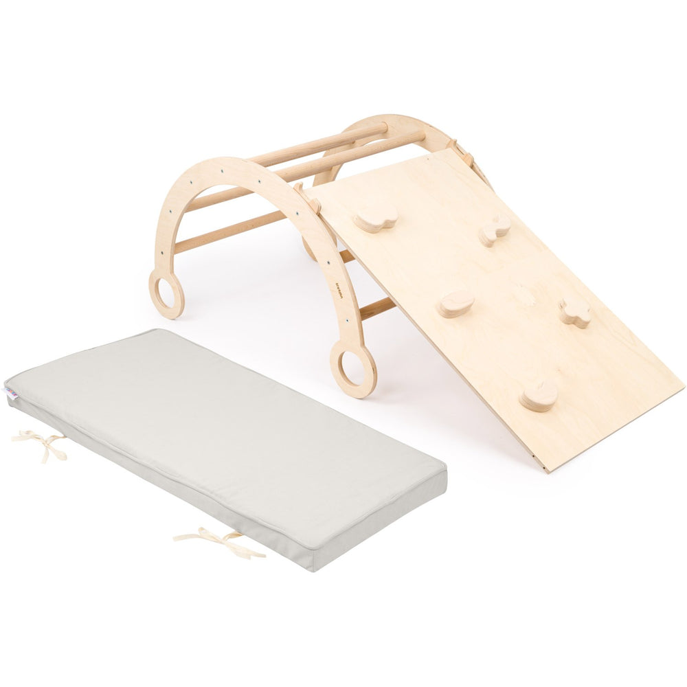 Køb Woobiboo Natural Montessori Rocker Med Gray Madras Og Slide-Climber M