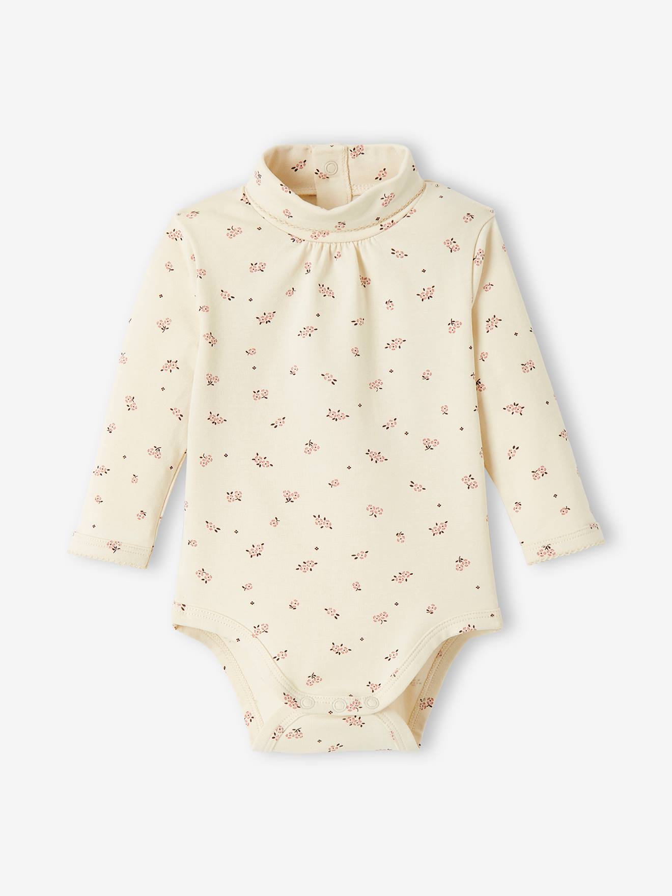 Conjunto com 2 bodies de manga comprida com gola alta, rosa bebê médio bicolor/multicolorido