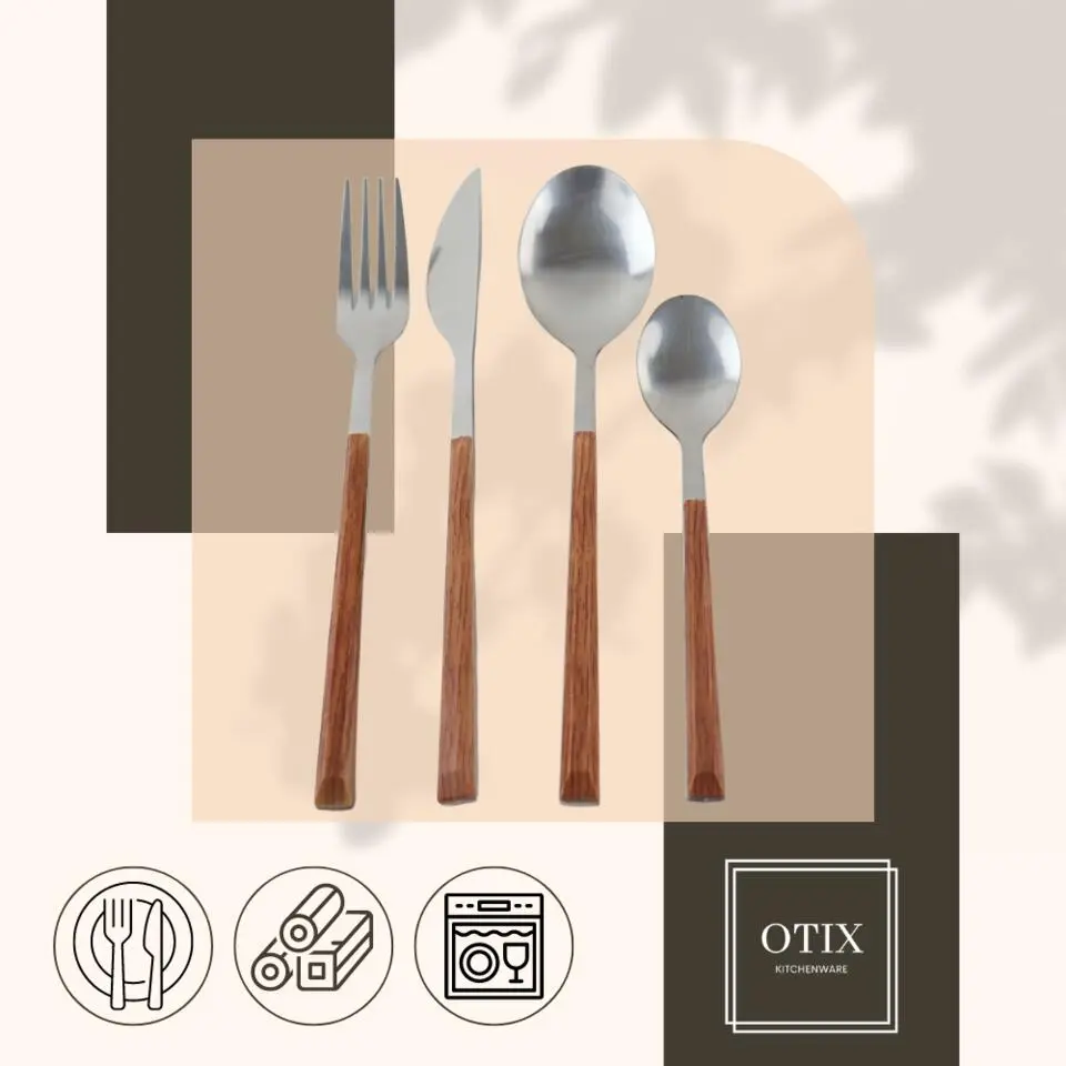 OTIX Bestekset 4 persoons RVS met Houtlook 16-delig