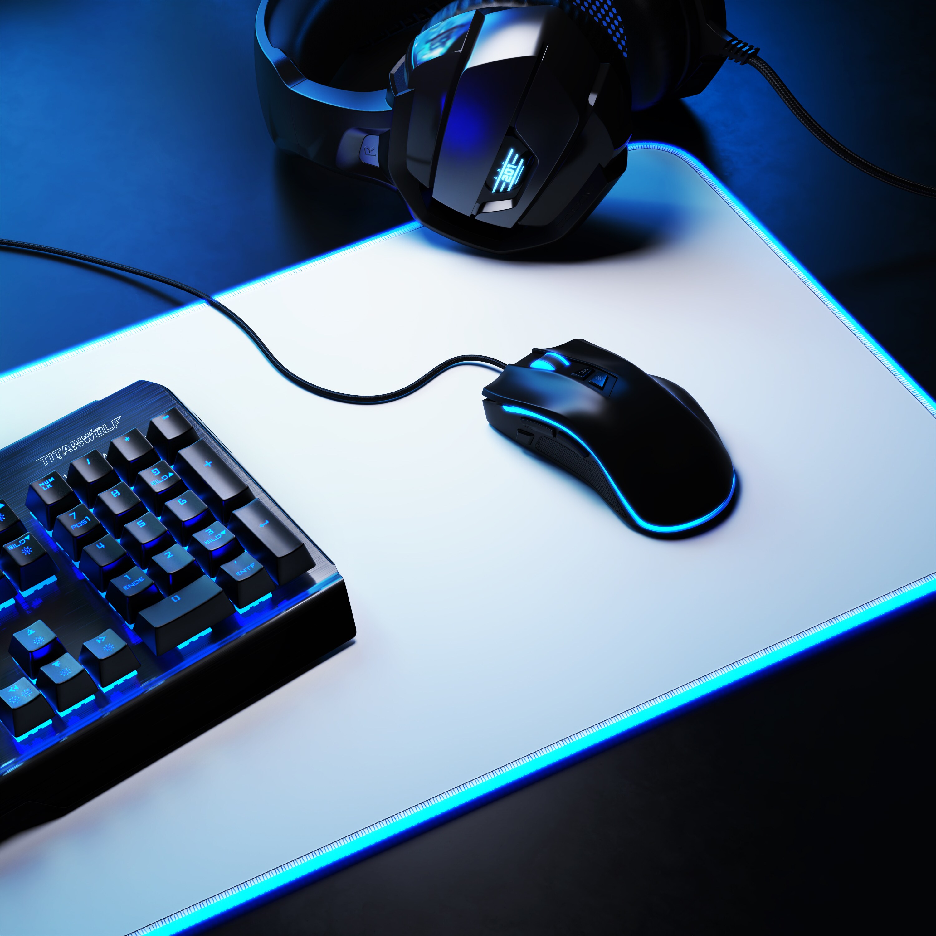 Titanwolf RGB Gaming Mauspad, Mousepad XL 800 x 300mm verbessert Präzision & Geschwindigkeit, weiß