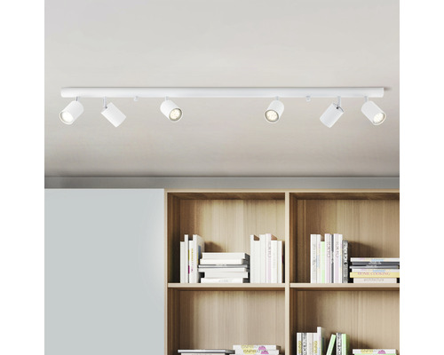 Plafondspot, 6-lichts, B 119 cm, wit