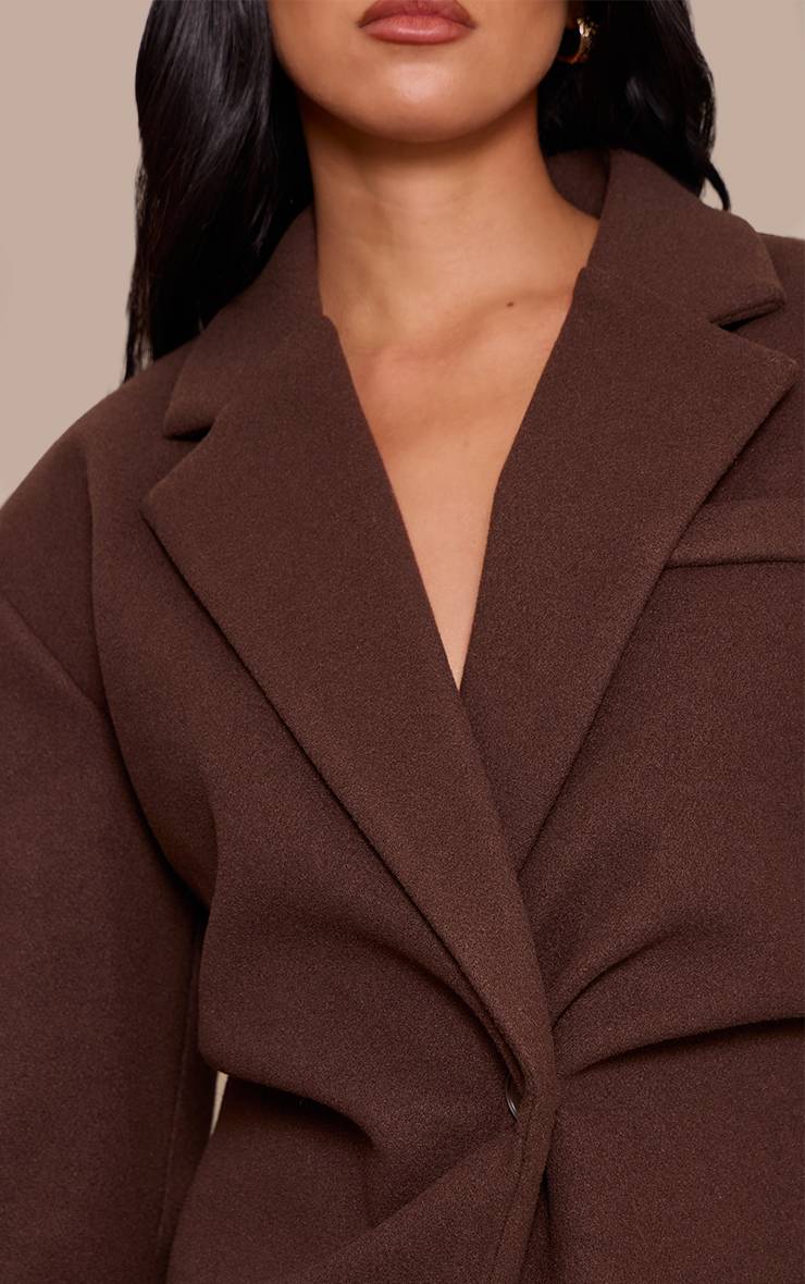 Chocolat Blazer Cintré Effet Laine