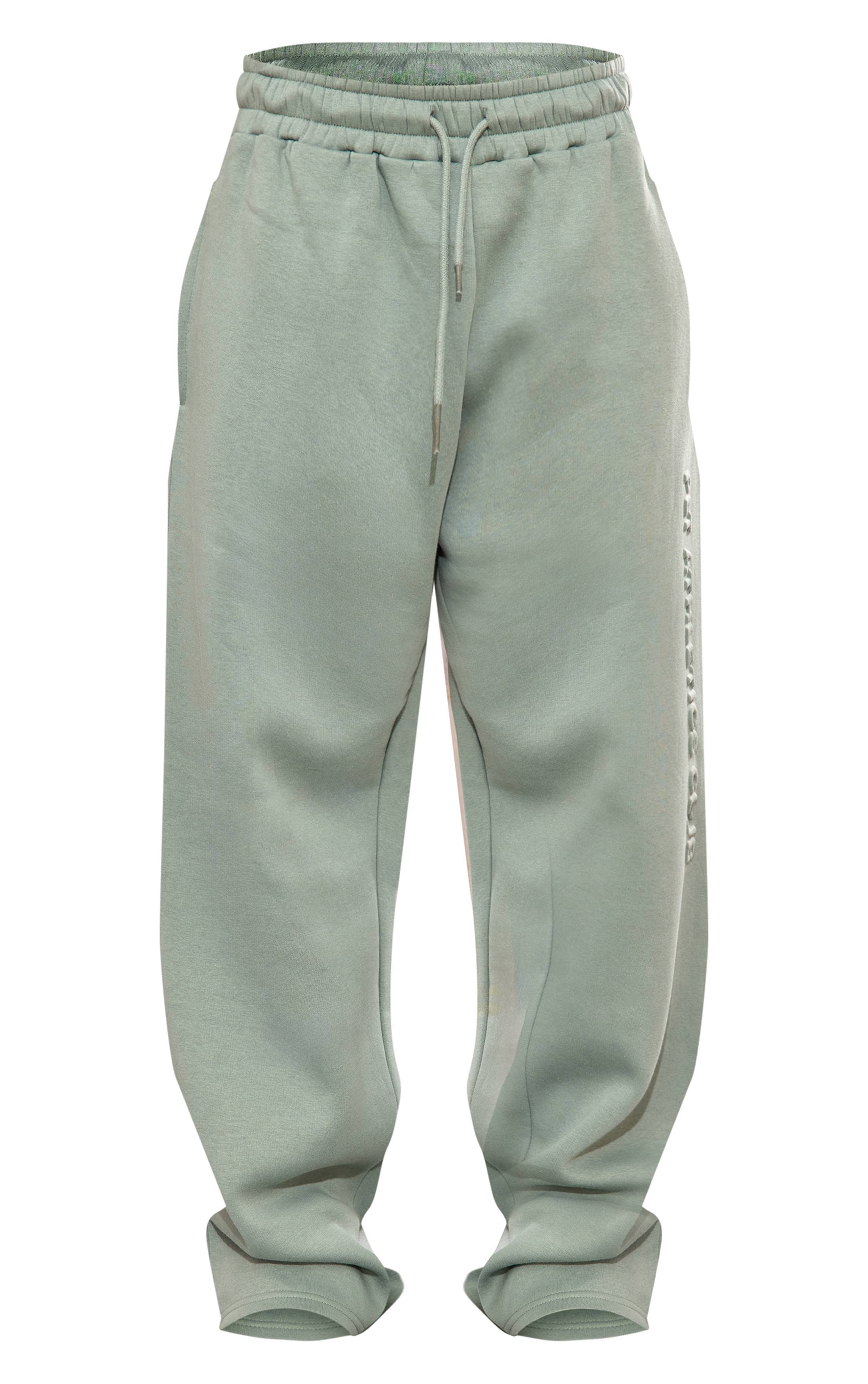 Vert Sauge Prettylittlething Jogging Jambes Droites Gaufré Athletics Club