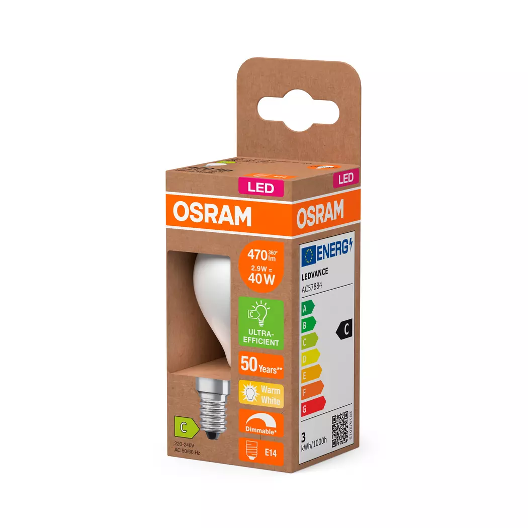 LED-Tropfen E14/2,9 Watt/Energie C