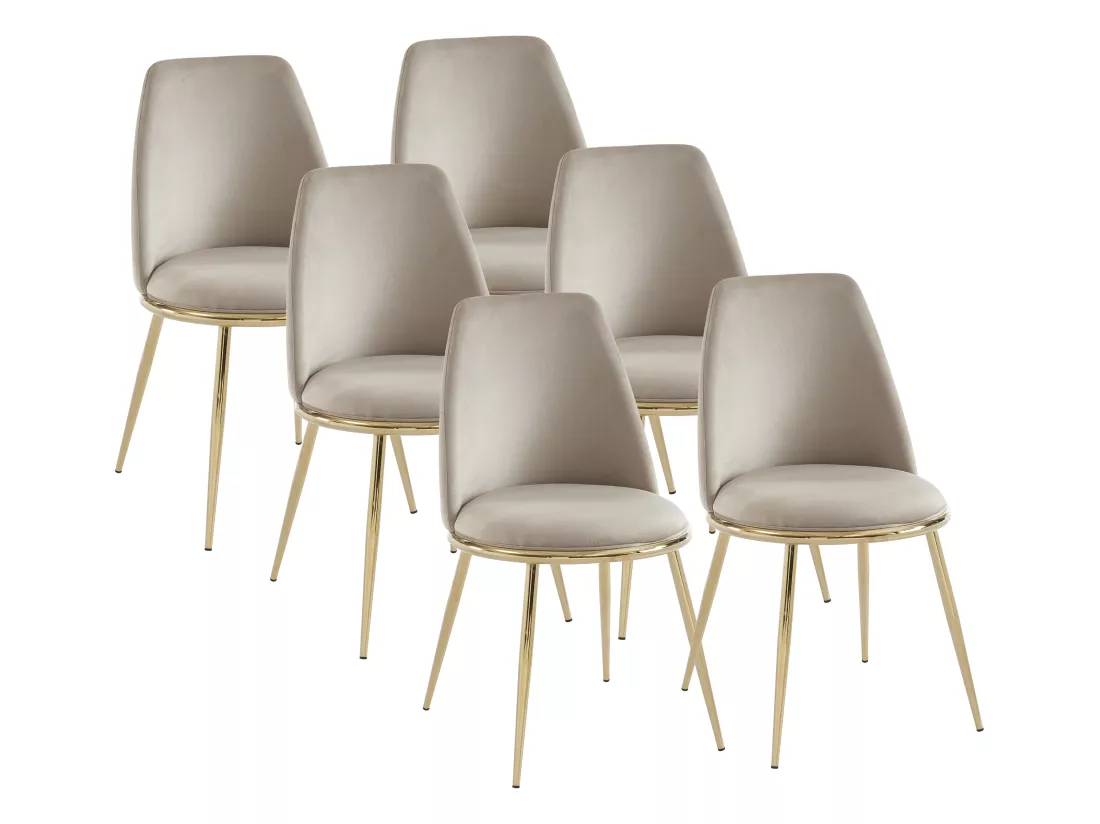 Lot de 6 chaises en velours et métal doré - Beige - NEBINA de Pascal MORABITO