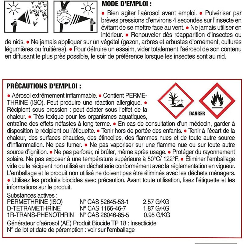 Insecticide Fury guêpes et frelons - Aérosol de 500 ml