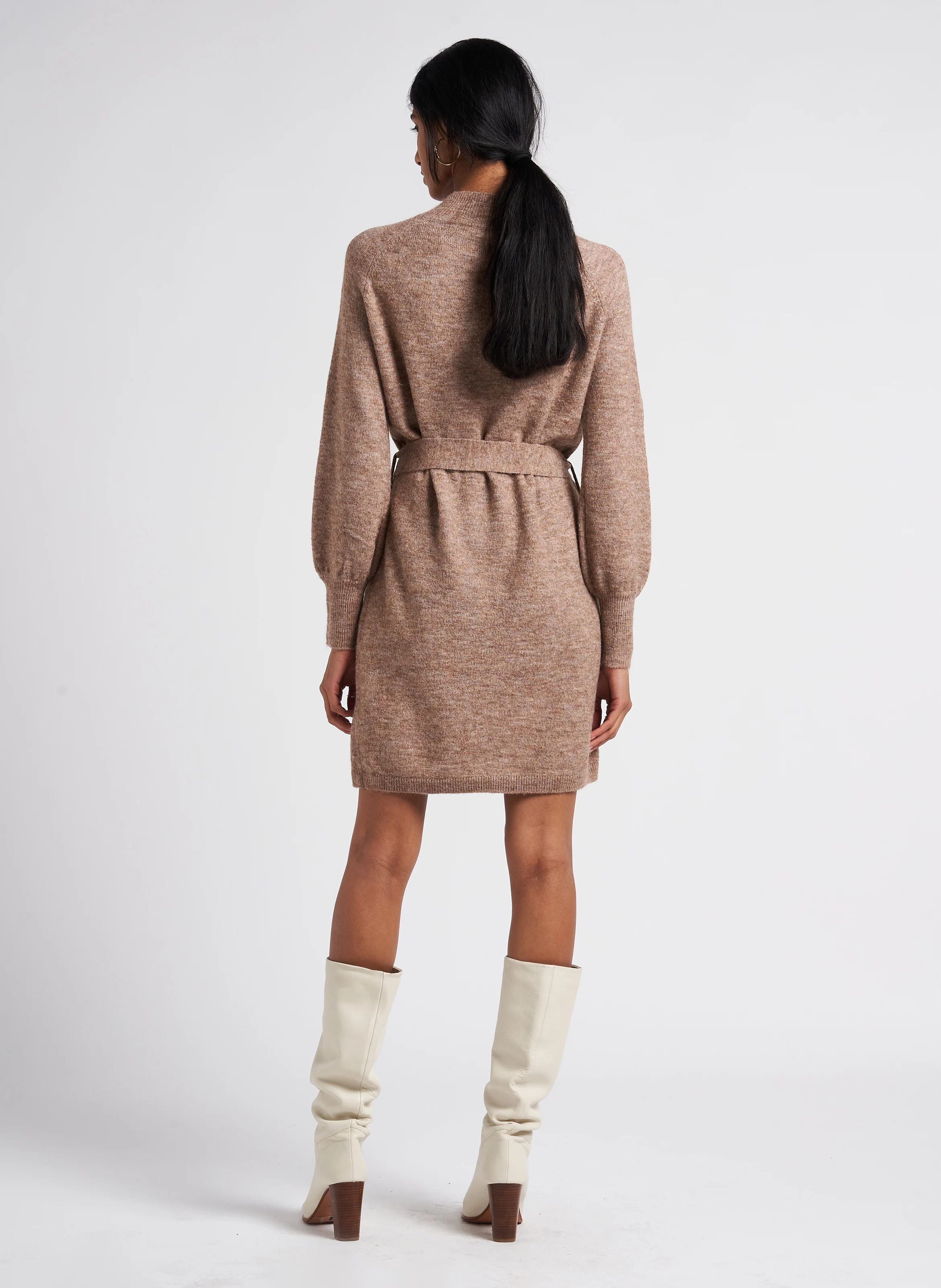 LUMINEUSE - Robe col montant en maille | Gris