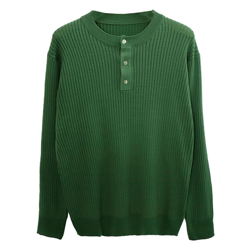 Phoneus - Henley effen geribbelde trui met ronde hals