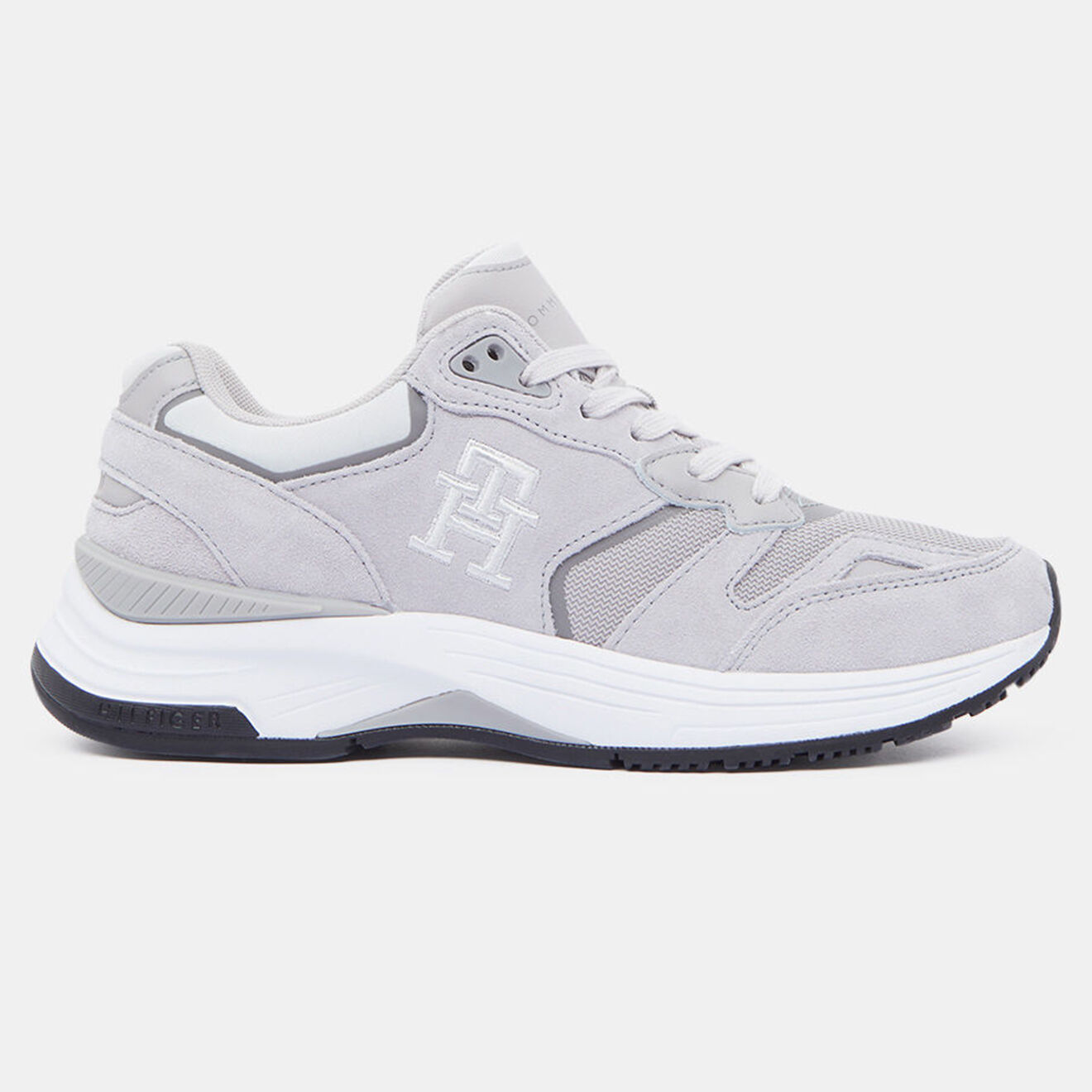 Tommy Hilfiger Baskets running en Velours de Cuir Monogramme Preppy grises