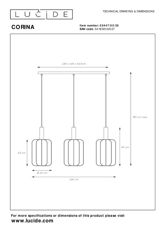 Lucide Corina cluster 3 hanglamp beige
