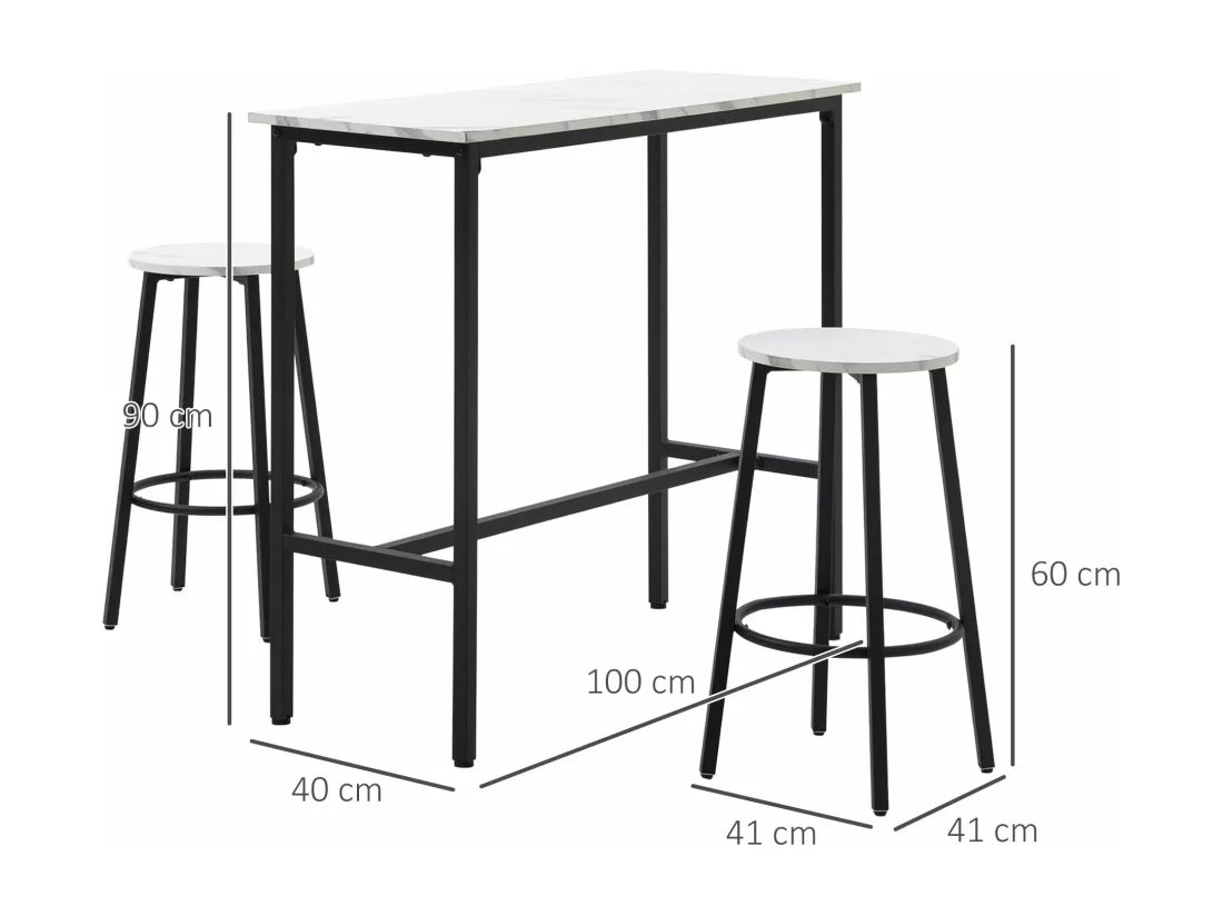 Ensemble 2 places 3 pièces design contemporain - acier noir aspect marbre blanc