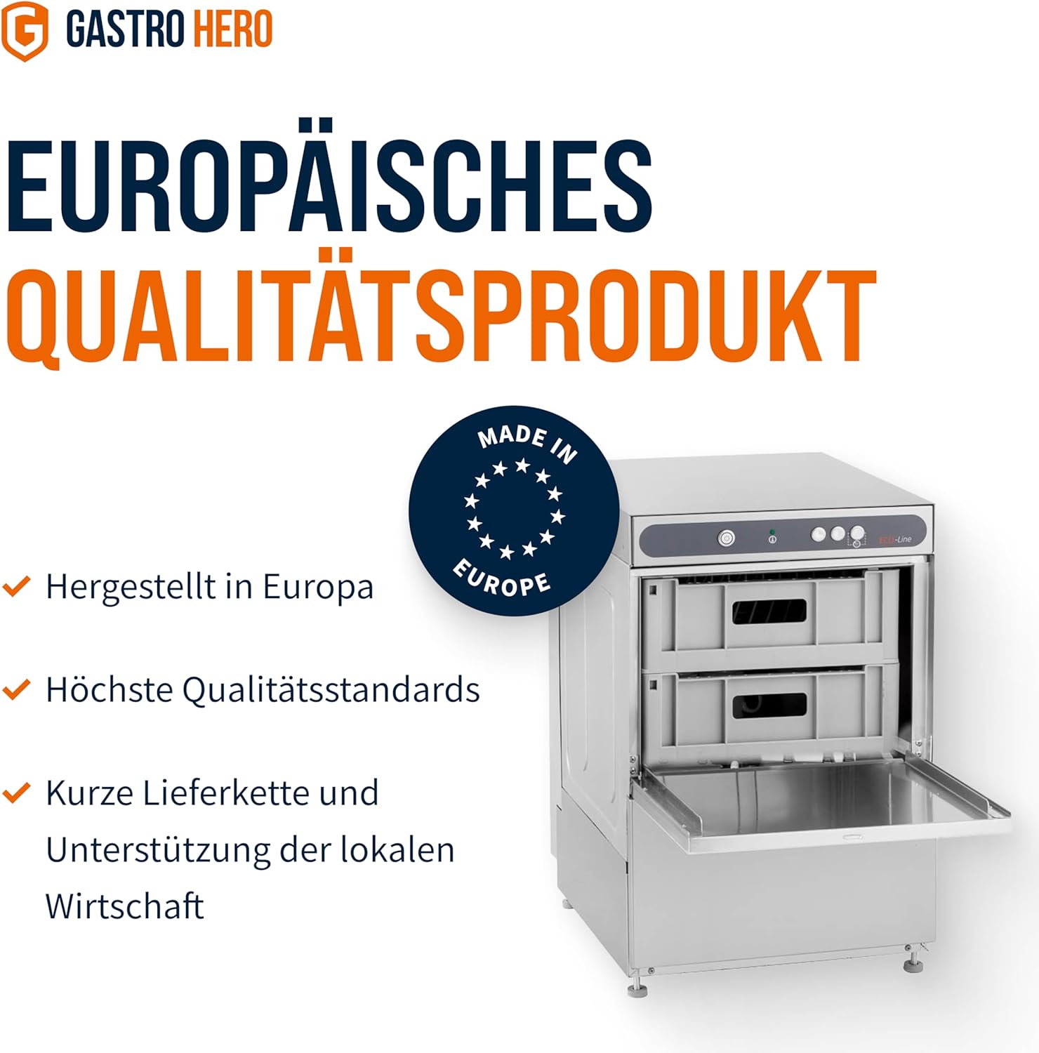 ECOLINE-GSM40SL Gläserspülmaschine I Spülmaschine mit Laugenpumpe, Reiniger- und Klarspüldosierer I Korbmaß 40 cm I Geschirrspüler Gastronomie