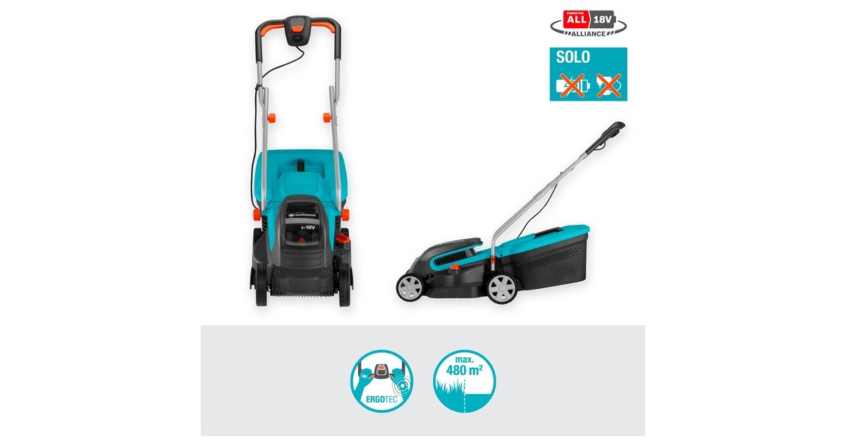 GARDENAAccu maaier PowerMax 32/36V P4A solo grasmaaier  (Zwart/turquoise, 14621-55, Accu niet inbegrepen)