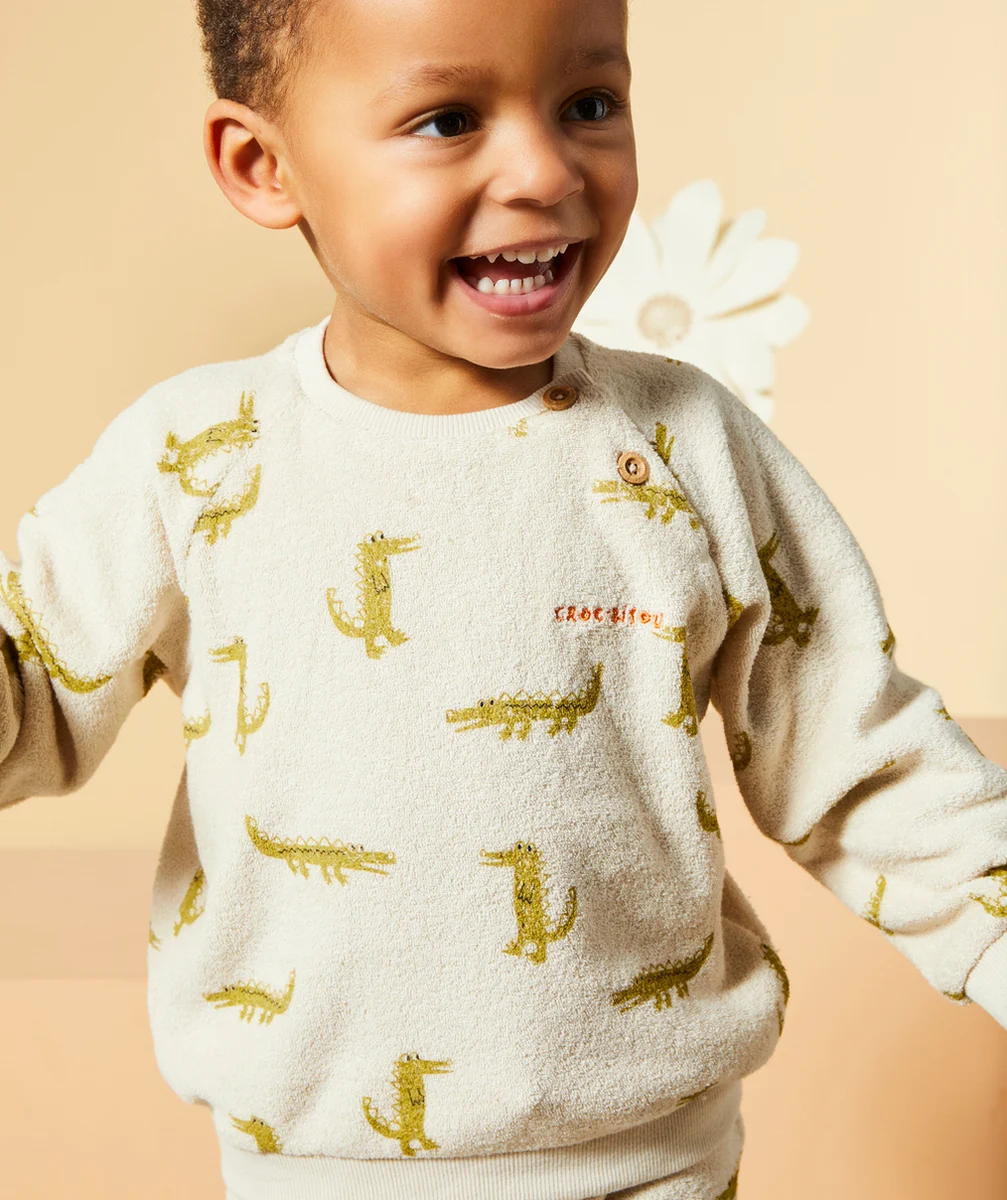sweat bébé garçon matière éponge en fibres recyclées imprimé crocodiles