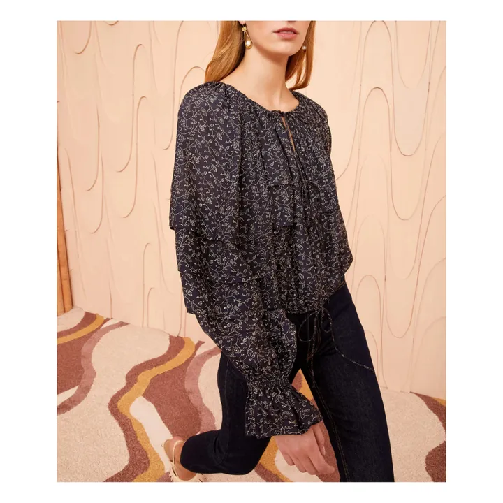 Ulla Johnson Blouse Cora Coton et Soie | Bleu marine
