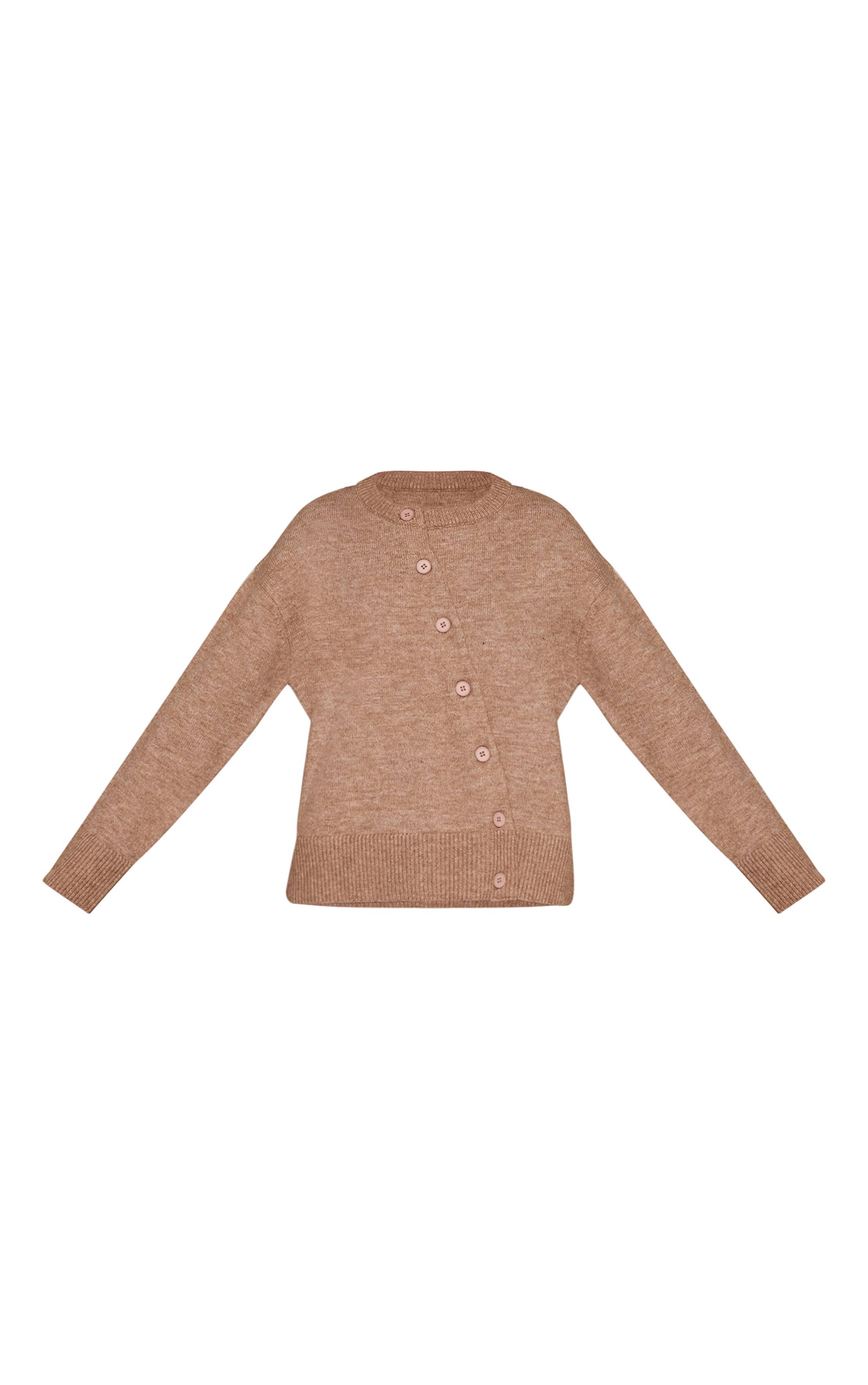 Taupe Cardigan Asymétrique Boutonné